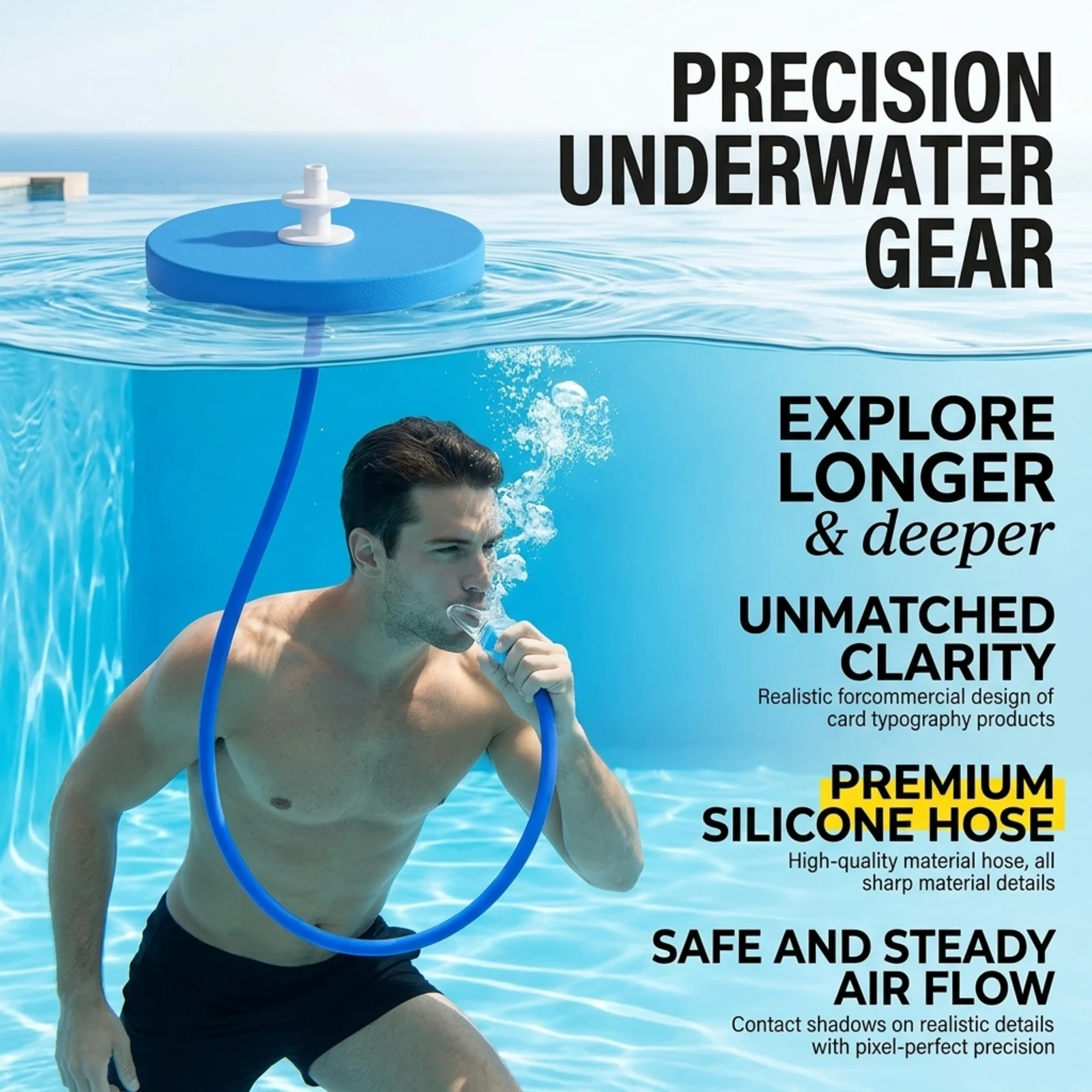 Valve de respiration sous-marine à double tube améliorée avec tube d'air de surface pour la pratique du snorkeling et de la plongée libre, embout buccal souple
