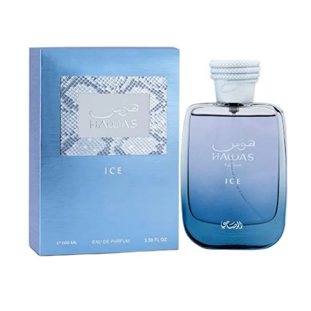 Hawas Ice Rasasi 100ml 3.4Oz Unisex Cologne, Balanced Orange Blossom Cardamon Musk Scent, Great Gift Option for Men and Women