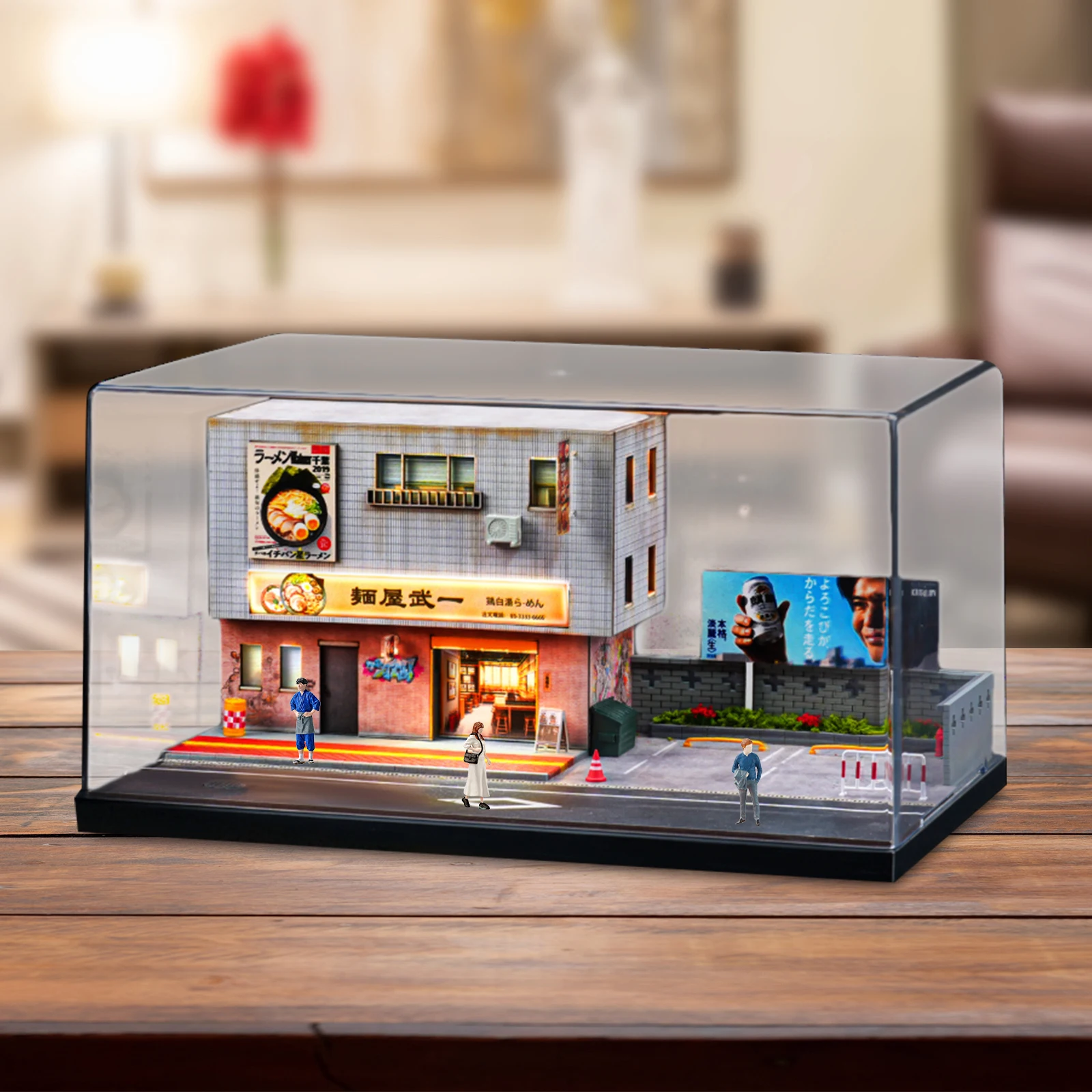 

1/64 Scale Mini Car Display Case Realistic Diorama Ramen Shop Scene Model Car Decoration Collectible for Car Enthusiasts