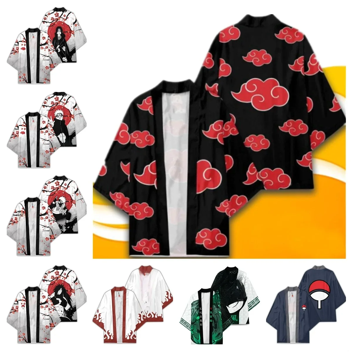 Anime Jiraiya Wafuku Gaara Kimono Cosplay Yukata Akatsuki Red Cloud Printing Haori Cardigan Cloak Unisex Cape Jacket Sportswear — 2