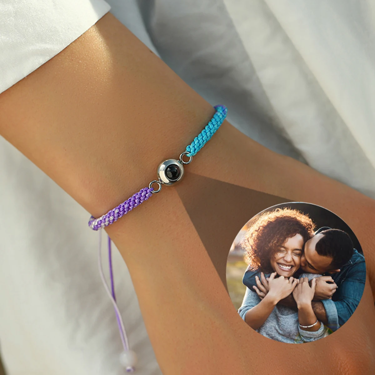 

Custom Photo Projection Bracelet Mixed Color Braided Rope Bracelet With Picture Inside For Women Christmas Memories Jewelry Gift