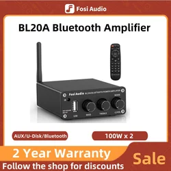 Fosi Audio BL20A Bluetooth TPA3116 Sound Power Amplifier 2.1CH 100W Mini HiFi Class D Amp Bass Treble With U-Disk Remote Control