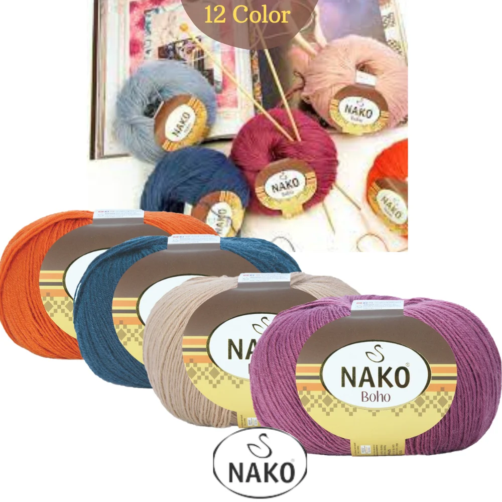 Nako Boho Klasik Wool Hand Knitting Yarn, 100 Grams 400 Meters, 14 Colors, Polyamide, Rope, Socks, Booties, Sweaters, Scarves, Berets, Accessories, Summer, Spring, Winter, Autumn - MADE IN TURKEY