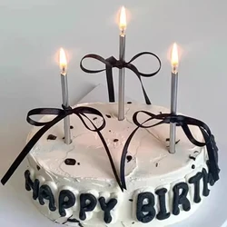 Birthday Candle Birthday Baking Cake Decorated With Black Bow Ribbon Straight Pencil Candle Dessert Table Decoration