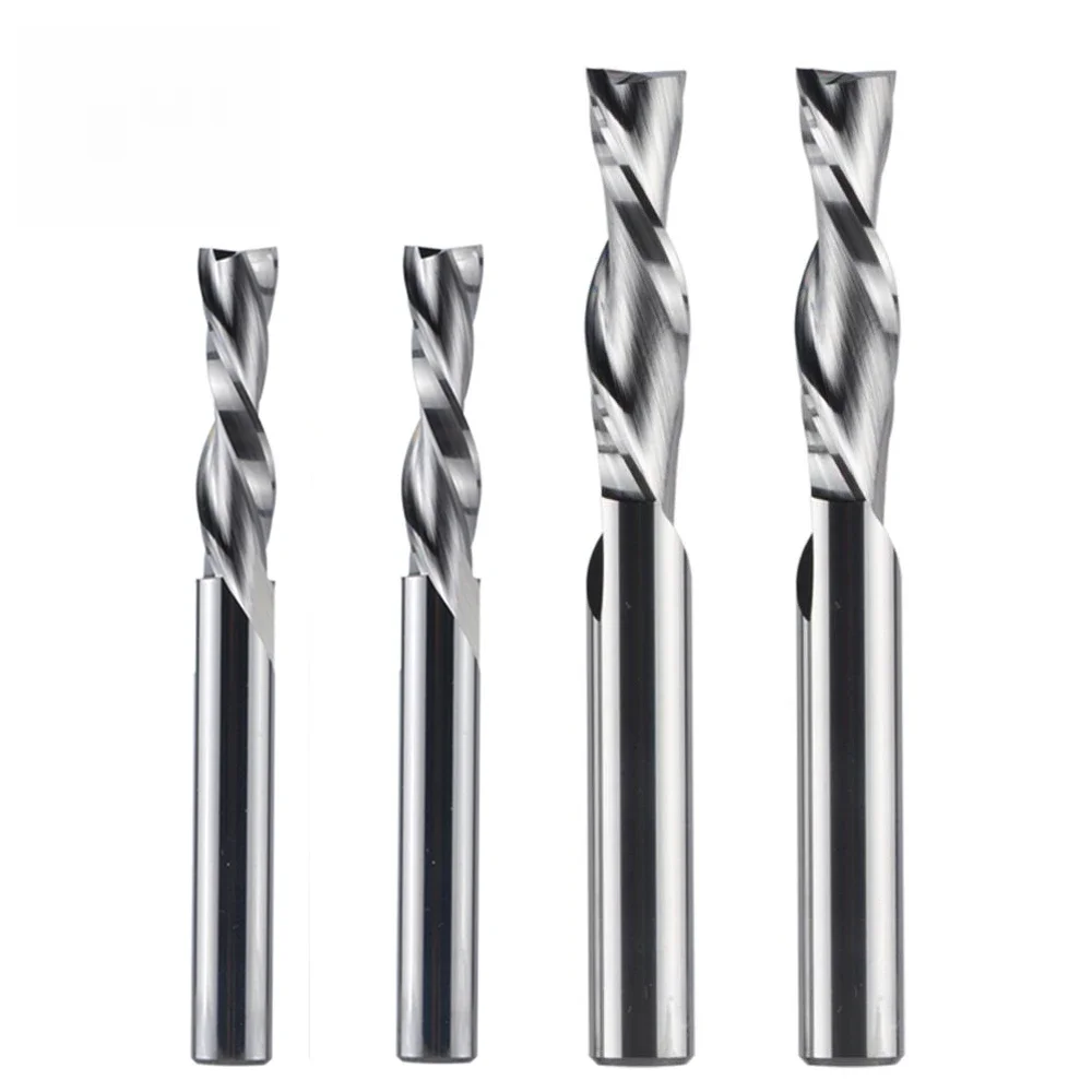 Dreanique 1szt Frez pełnowęglikowy 3.175 4 6 8mm 2-ostrzowy spiralny frez pełnowęglikowy Frez walcowo-czołowy do drewna MDF Cięcie dolne — zdjęcie 2