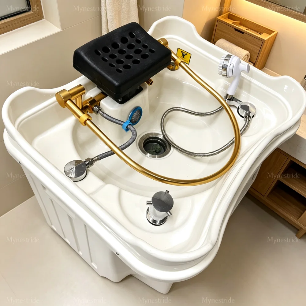 Bac à shampoing sans pliage pour chevet, plateau SPA capillaire immersif pour la maison avec coussin de nuque doux, solution de lavage des cheveux sans effort pour femmes enceintes, personnes âgées et utilisateurs alités