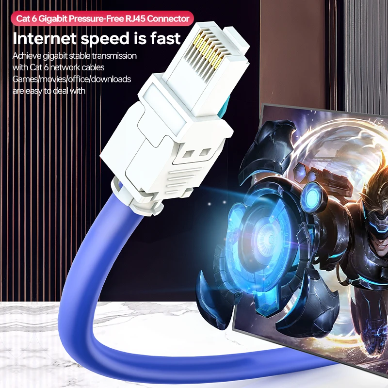 CNCOB Cat6 RJ45 Connettore non schermato gratuito 50μ placcato oro per Cat6 23-26AWG Nessun crimpatura necessario Spina Ethernet per stampo di precisione