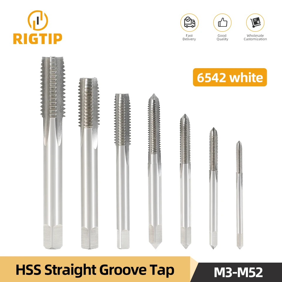 RIGTIP HSS 긴 생크 직선 플루트 나사 탭 기계, 깊은 구멍 나사 탭, 메트릭 플러그 탭, 금속 가공 도구 M3-M52 