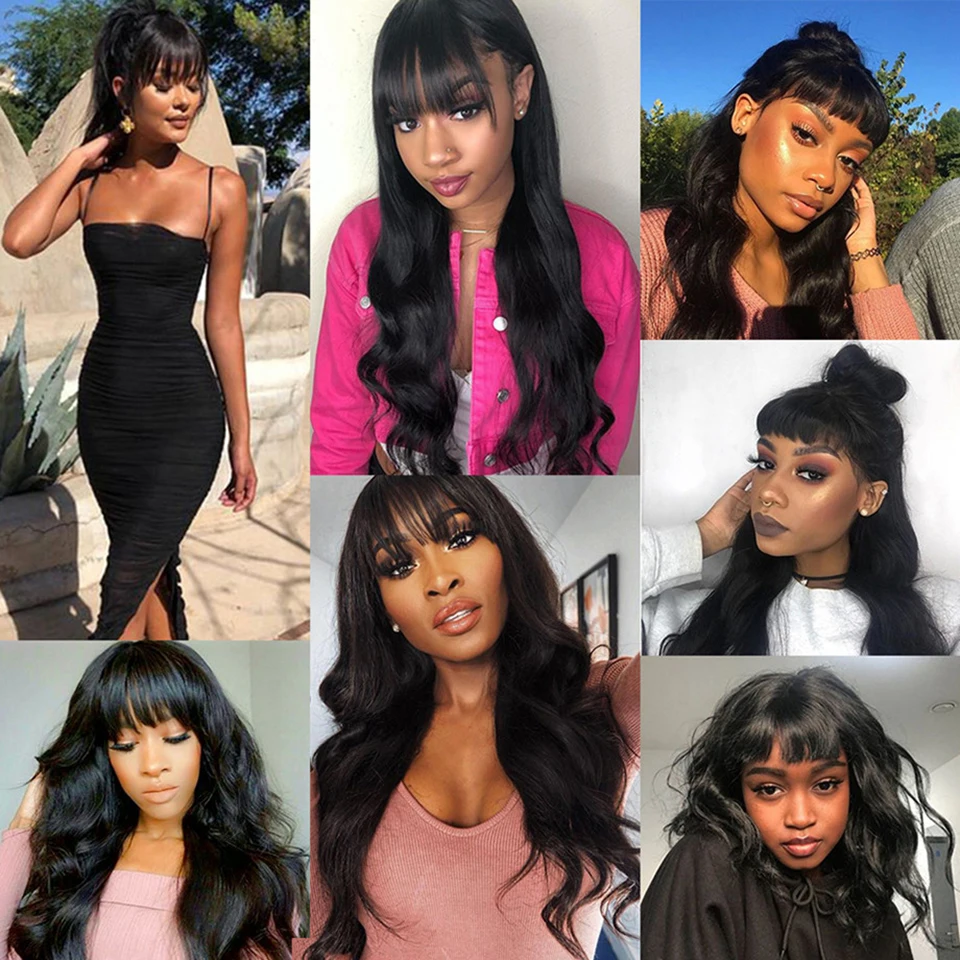 Body Wave Human Hair Wig With Bangs Human Hair Wigs Full Machine Made Wig With Bang Brazilian Virgin Remy Glueless For Women