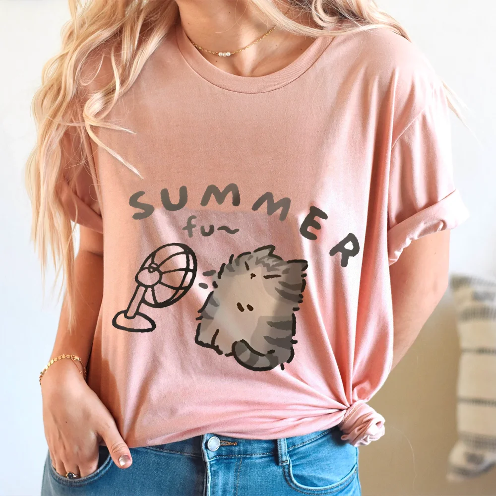 

Free Shipping Funny Kids Women Tees T-shirt Girls Clothes Summer Cat Print Casual Oversized Short Sleeve Korean Kpop
