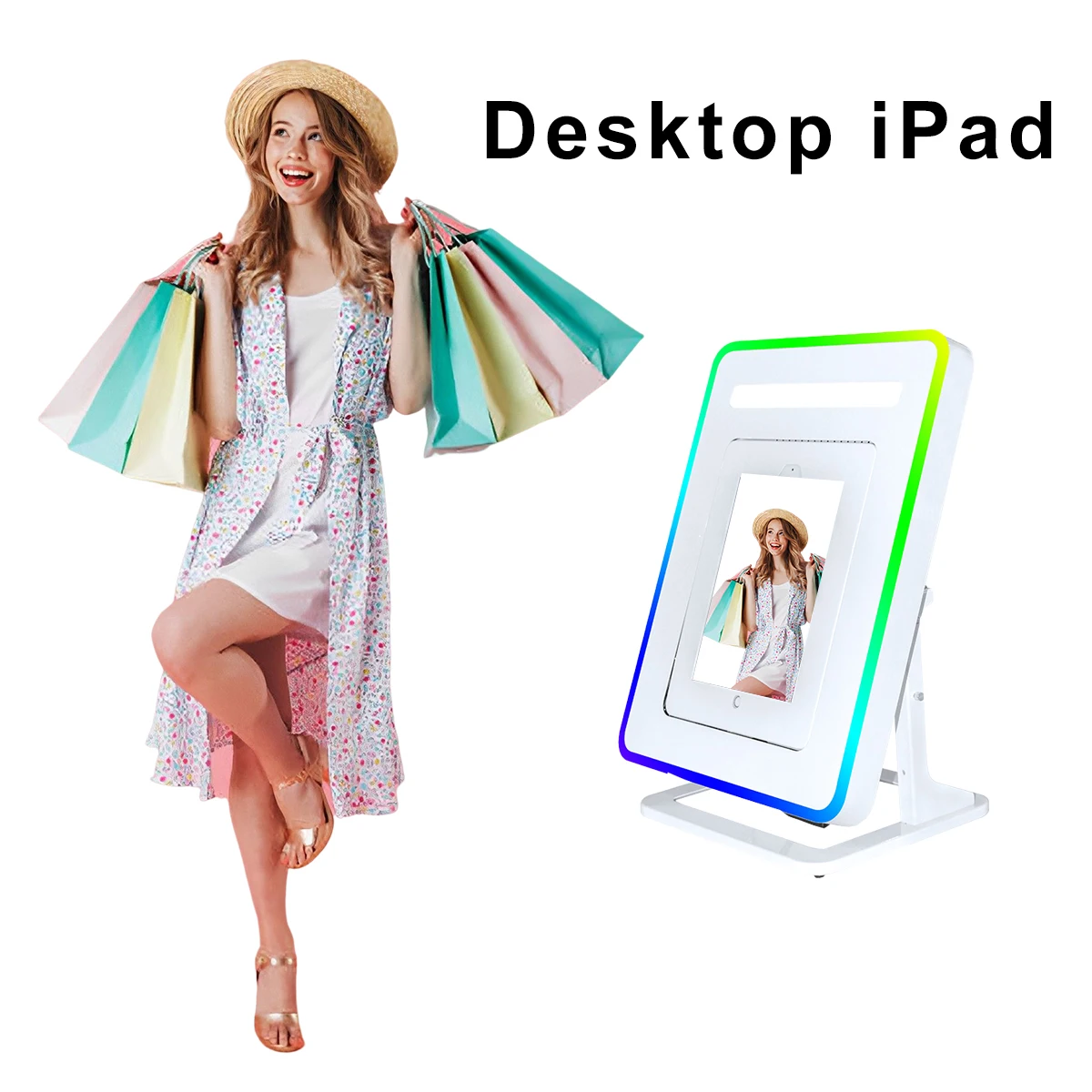 

Desktop iPad Stand Adjustable Selfie Photobooth Shell iPad Photo Booth Machine With LED Ring Light For Wedding Partys Events