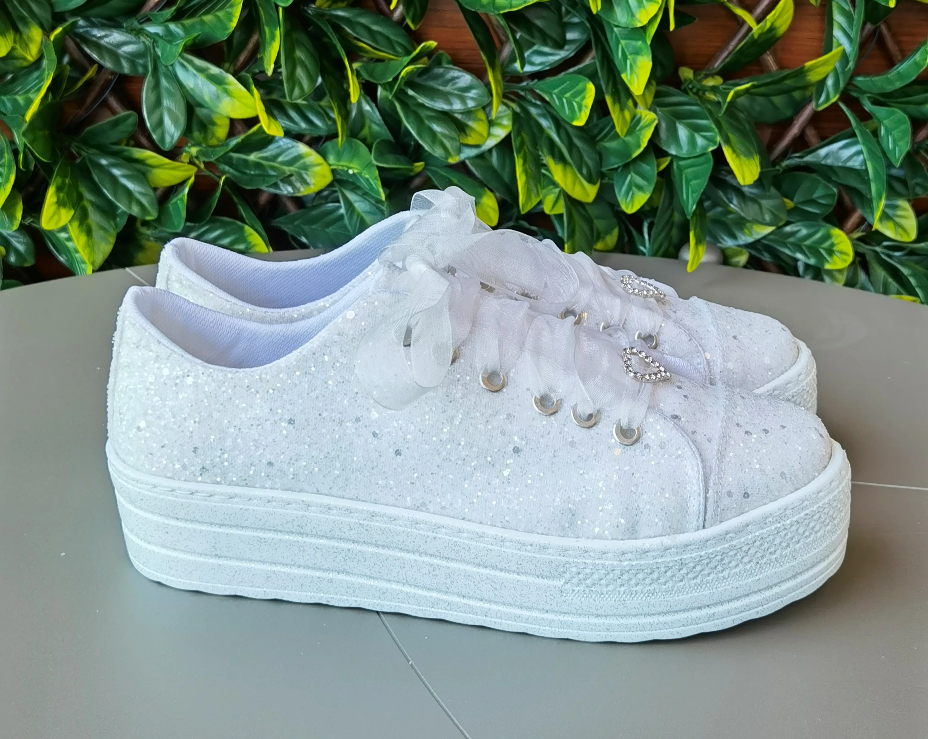 White Glitter Sneakers Special Glitter Bridal Shoes Comfortable and stylish Wedding Shoes 3CM height