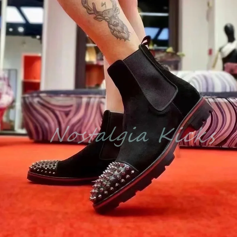 Fashion Winter Studded Toe Wool Chelsea Boots Brown Leather White Shearling Ankle Boots for Men Anti Slip Warm Snow Boots - Image 3