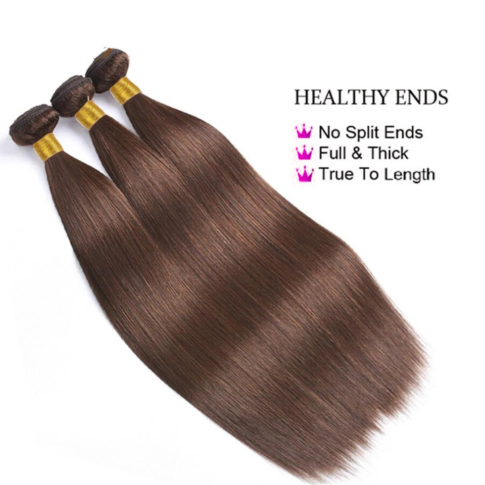 Bundel lurus dengan Frontal 100% rambut manusia Virgin 3 bundel dengan 13x4 coklat Frontal renda 4 warna Lurus 3 bundel