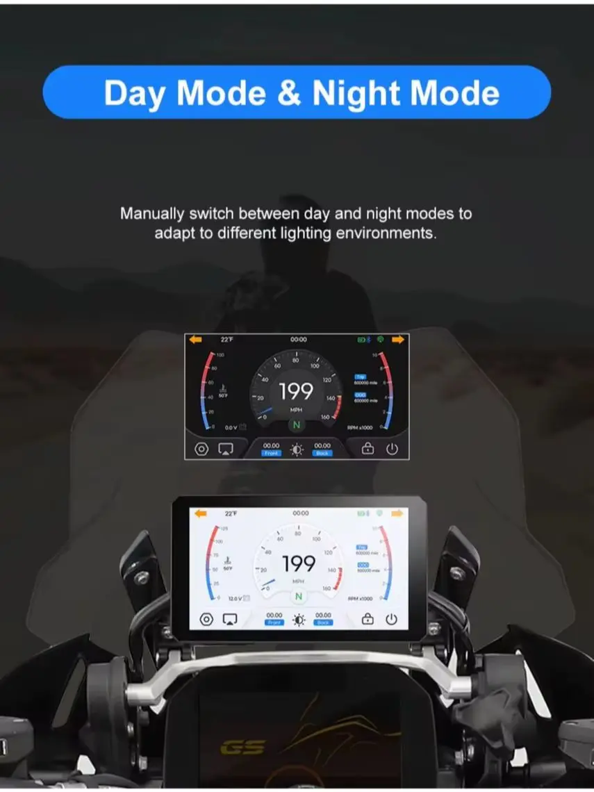 7 Zoll Motorrad Display für BMW R1200GS R1250GS R1300GS S1000XR, Kabelloses CarPlay & Android Auto, Original Lenkrad Drehregler Steuerung, Reifendruckkontrolle TPMS Wetterfest Motorrad