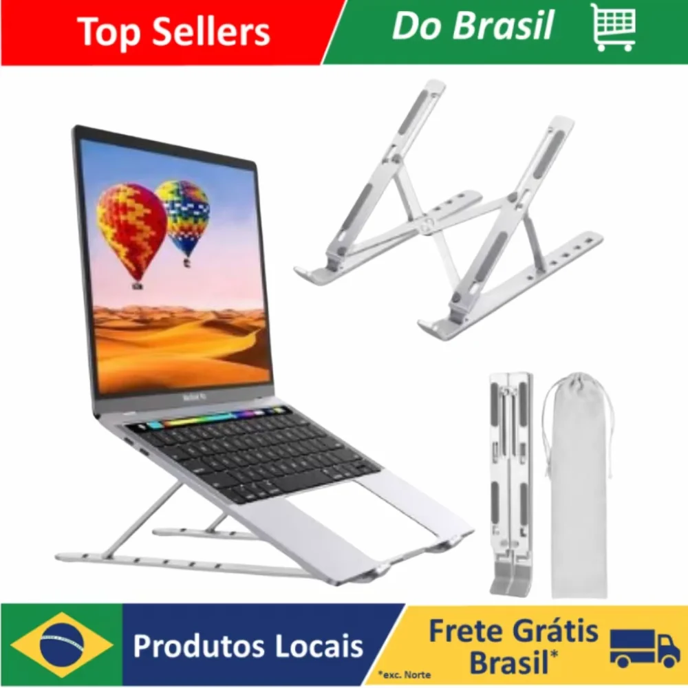 Soporte de Aluminio Ajustável para Notebook e MacBook – Ergonomia e Conforto no Escritorio
