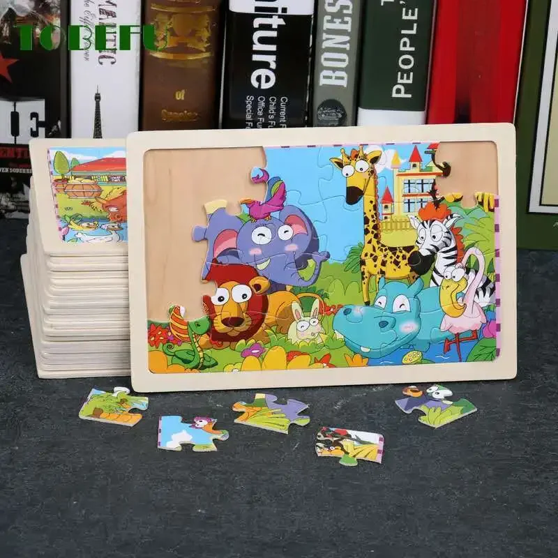 Jouets éducatifs pour bébés de petite enfance, Puzzle en bois de 24 pièces pour enfants, Puzzle d'animaux de dessin animé, jouet interactif pour enfants