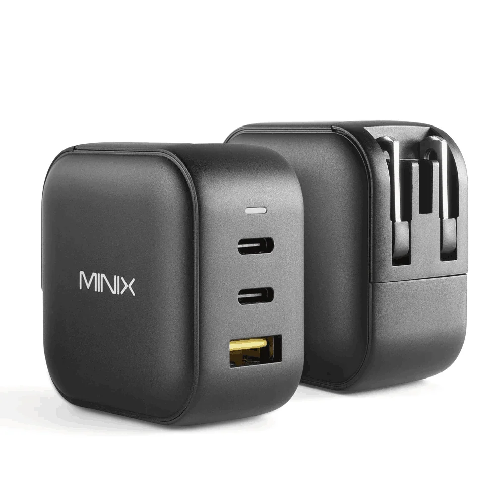 MINIX NEO P1 66W GaN Wall Charger Fast Charger 3 Ports 2xUSB-C 1xUSB-A Quick Charger EU/US/UK Plug Adapter