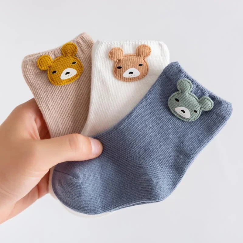 3 paires de chaussettes pour nouveau-né, garçon et fille de 0 à 3 ans, en coton doux, avec animaux de dessin animé, pour enfants