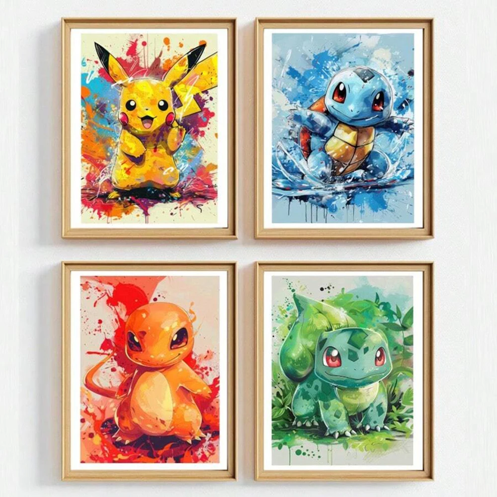 Póster de Pokémon Pikachu Charmander Bulbasaur Squirtle, lienzo HD, pintura para el hogar, sala de estar, arte de pared, regalo para niños