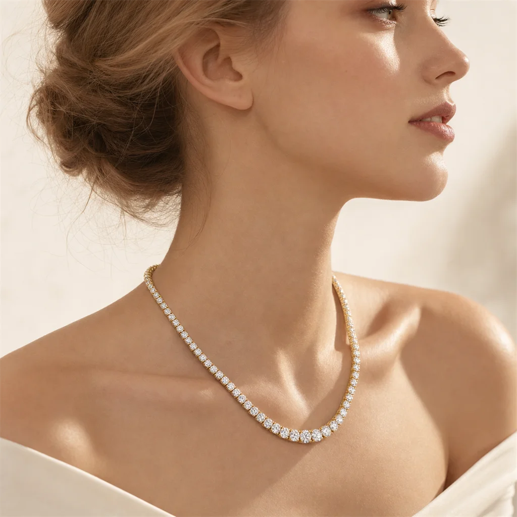 3-6.5mm Graduated Moissanite Tennis Necklace 925 Sterling Silver 4 Prong Women Wedding Fine Jewelry With GRA Certificate
