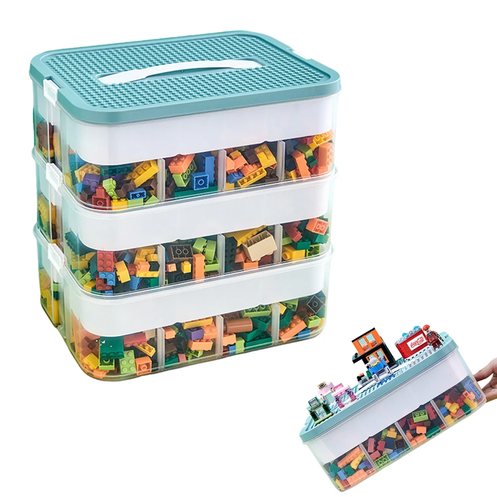 Kinder-Spielzeugbehälter 3-Schichtige Stapelbare Spielzeug-Aufbewahrungsbox mit Trennwänden Kinder-Bauklötze-Organizer Tragbares Spielzimmer-Regal