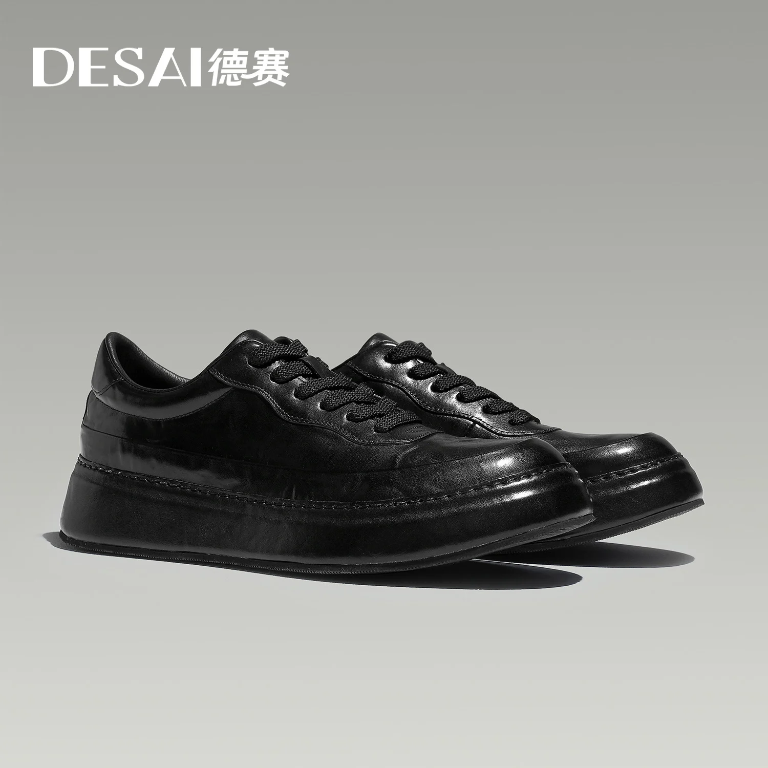 Desai [Leather bottom] winter leather casual shoes men\'s increase soft soled board shoes black low-top fashion men\'s shoes