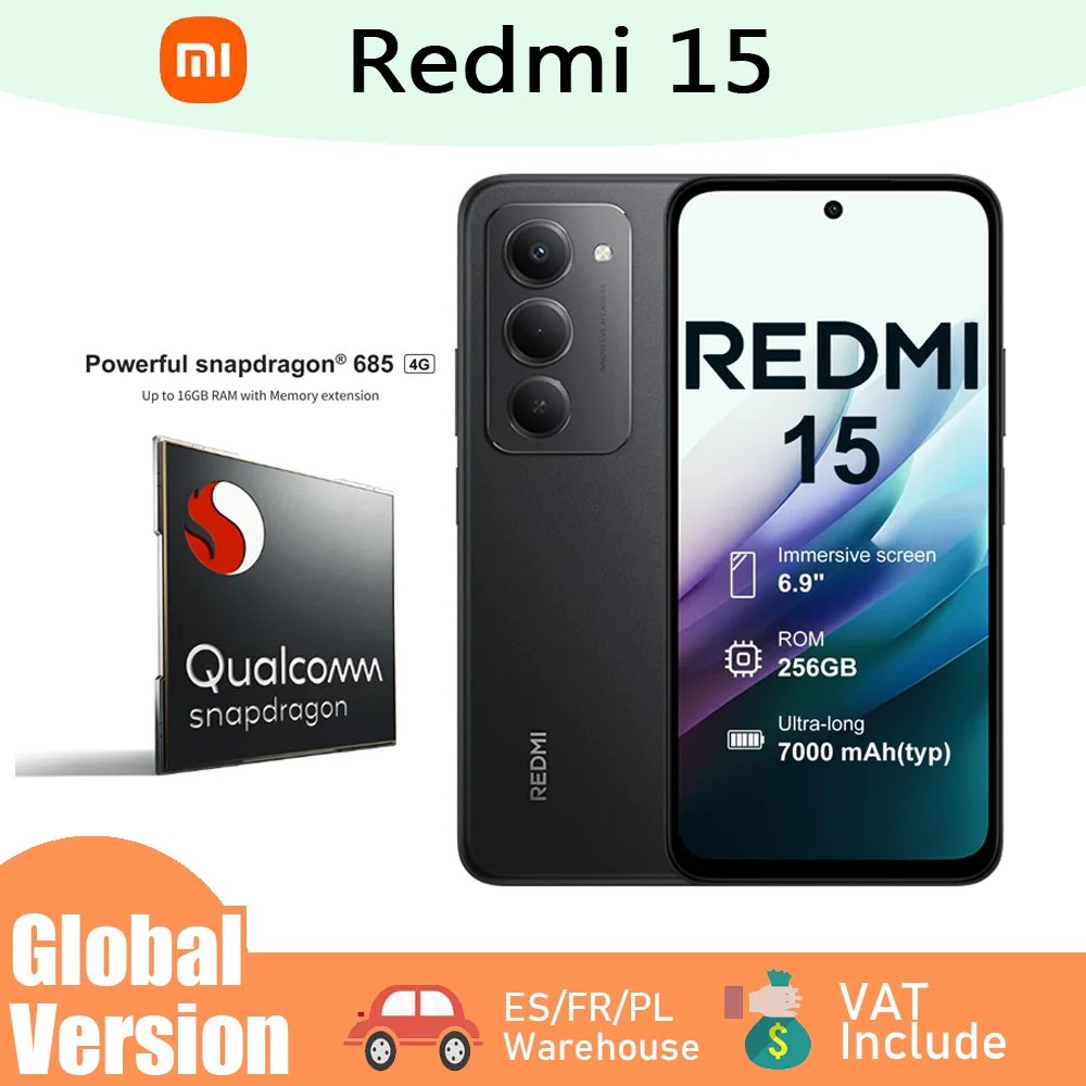 XIAOMI Redmi 15 Smartphone 8GB/256GB SIM 4G 6.9 "Comfortable pour Les Yeux Pouces Batterie 7000 mAh Charge Rapide 33 W et Charge