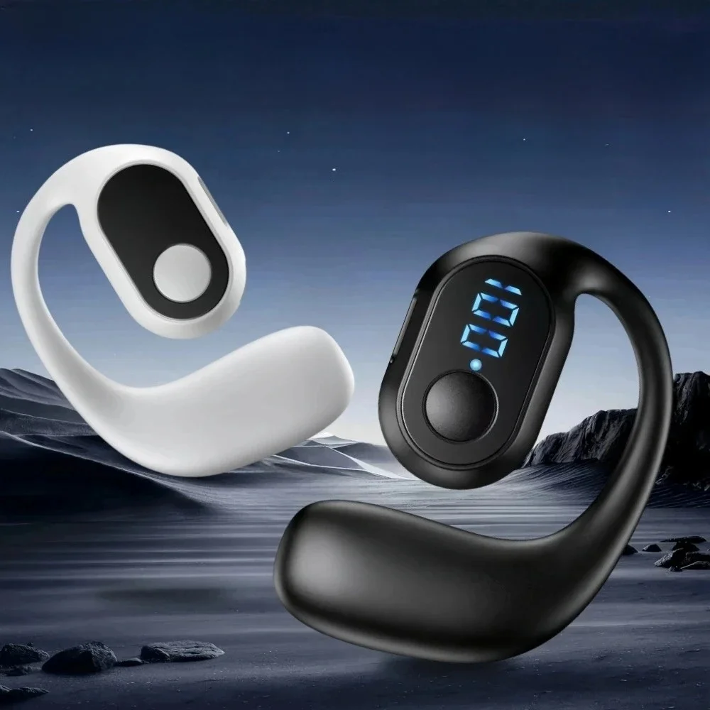 Écouteurs sans fil Bluetooth 5.4, légers, à Conduction osseuse, crochet d'oreille, affichage LED, appel HD, micro, son Surround