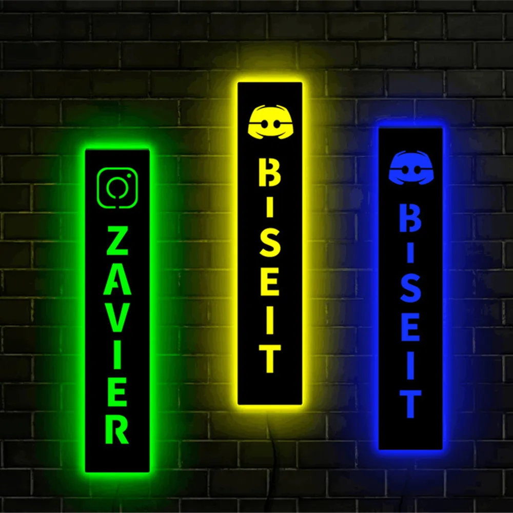 Personalized Gamer Tag Username LED Wall Lamp for Game Social Platform Custom Wood RGB Neon Night Light for Gaming Room Decor