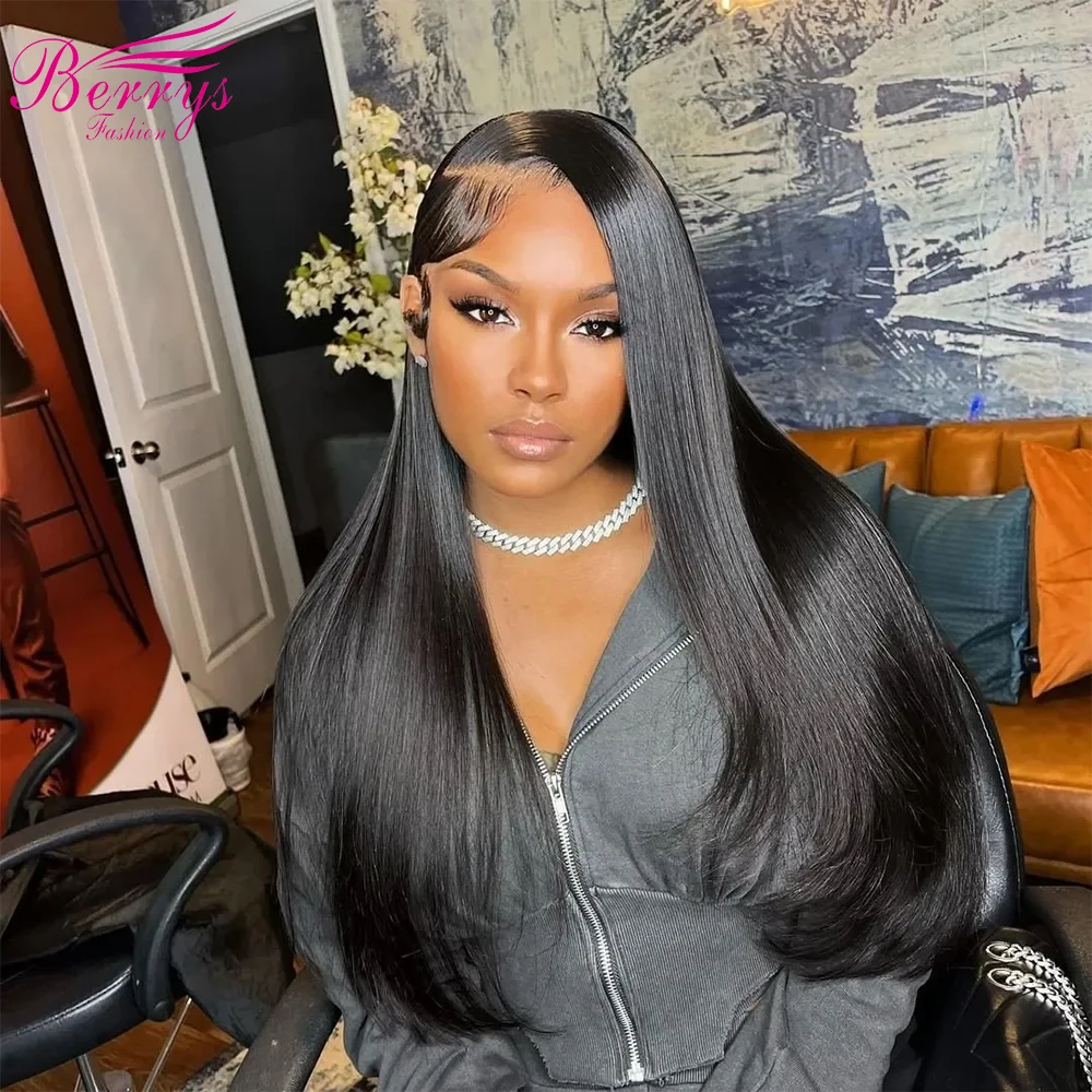 Berrys Hair 32 Inch Straight HD Lace Frontal Wig 13x6 250 Density Human Hair with Bone Closure For Black Women