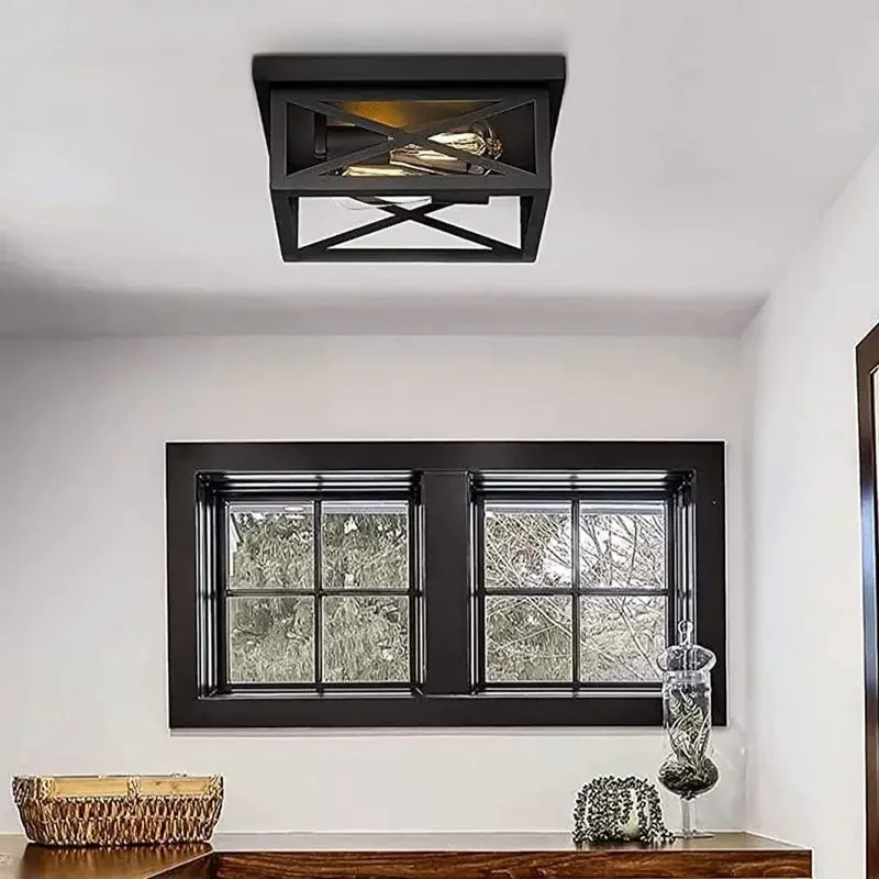 Modern American Iron Art Creative Ceiling Light Retro Industrial Style Farmhouse Bedroom Light Black foyer Restaurant Corridor