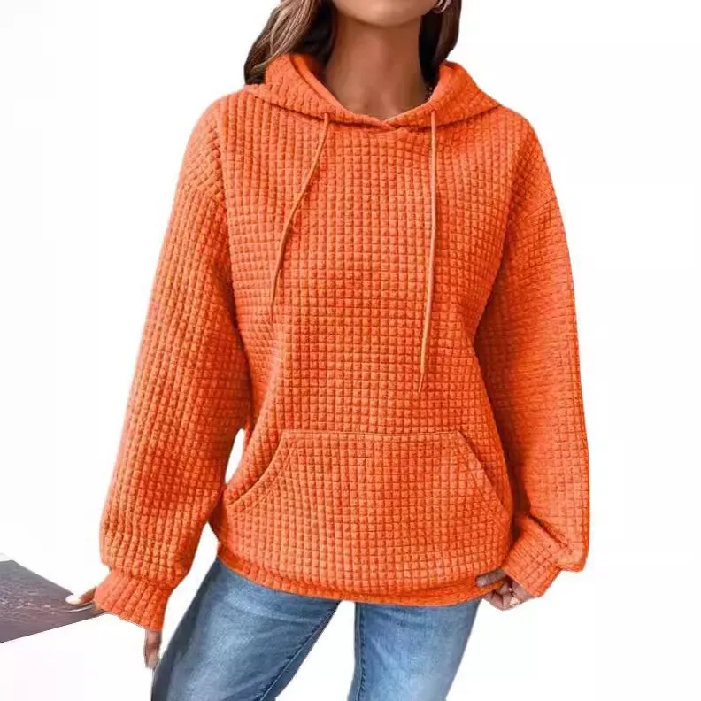Long Sleeve Pullover Top Regular Length Commuter Chic with Hooded Winter Casual 3D Textured Hoodie Women Hoodies and Sweatshirts