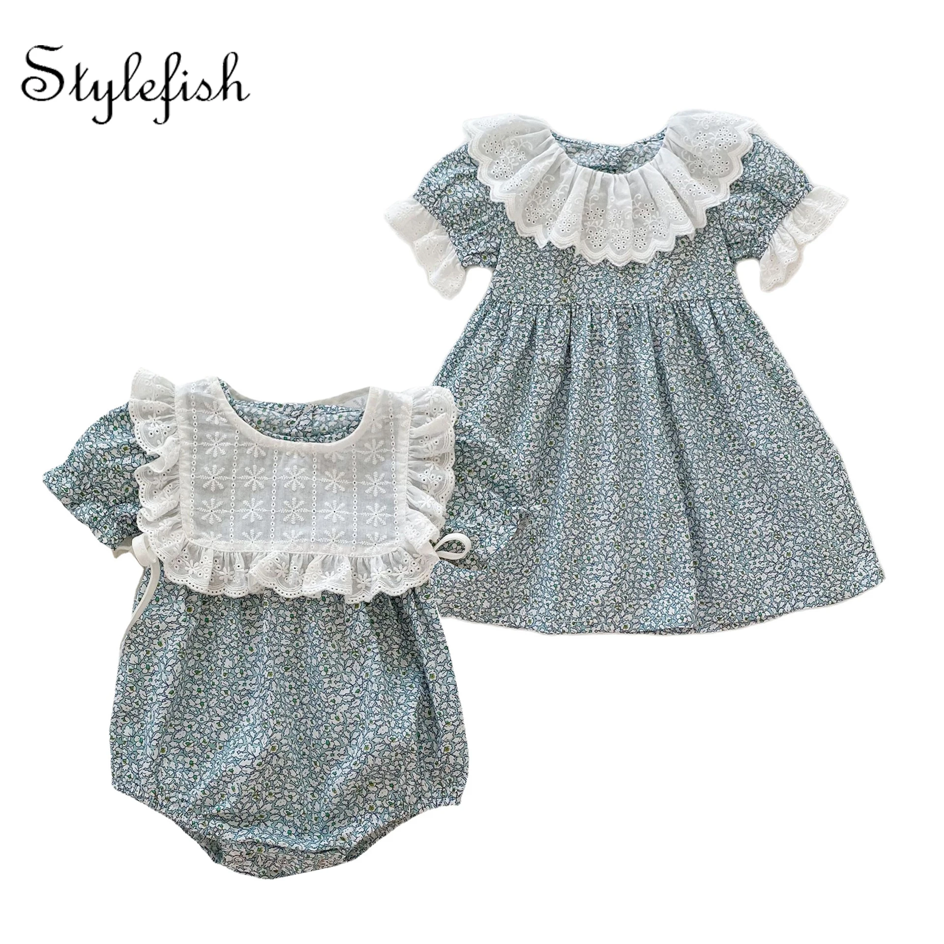 Ins summer sister infant newborn baby girl clothes female baby small broken flower short sleeved romper clothes