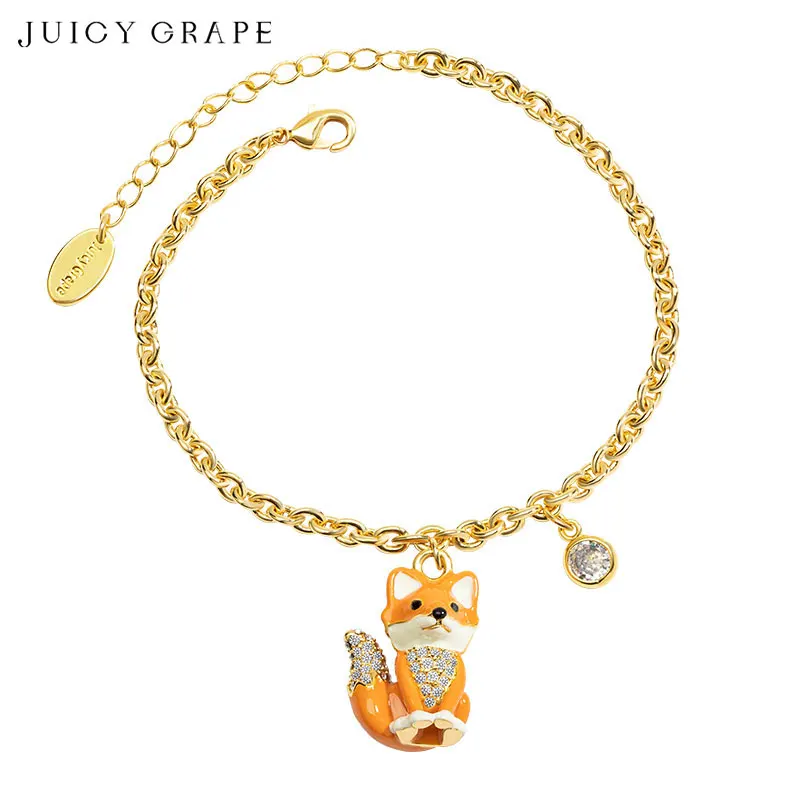 

Juicy Grape Enamel Bracelet For Women Adjustable 16+4.5cm Copper Plated 18K Gold Artifical Zircon Fox Bracelet Fashion Jewelry