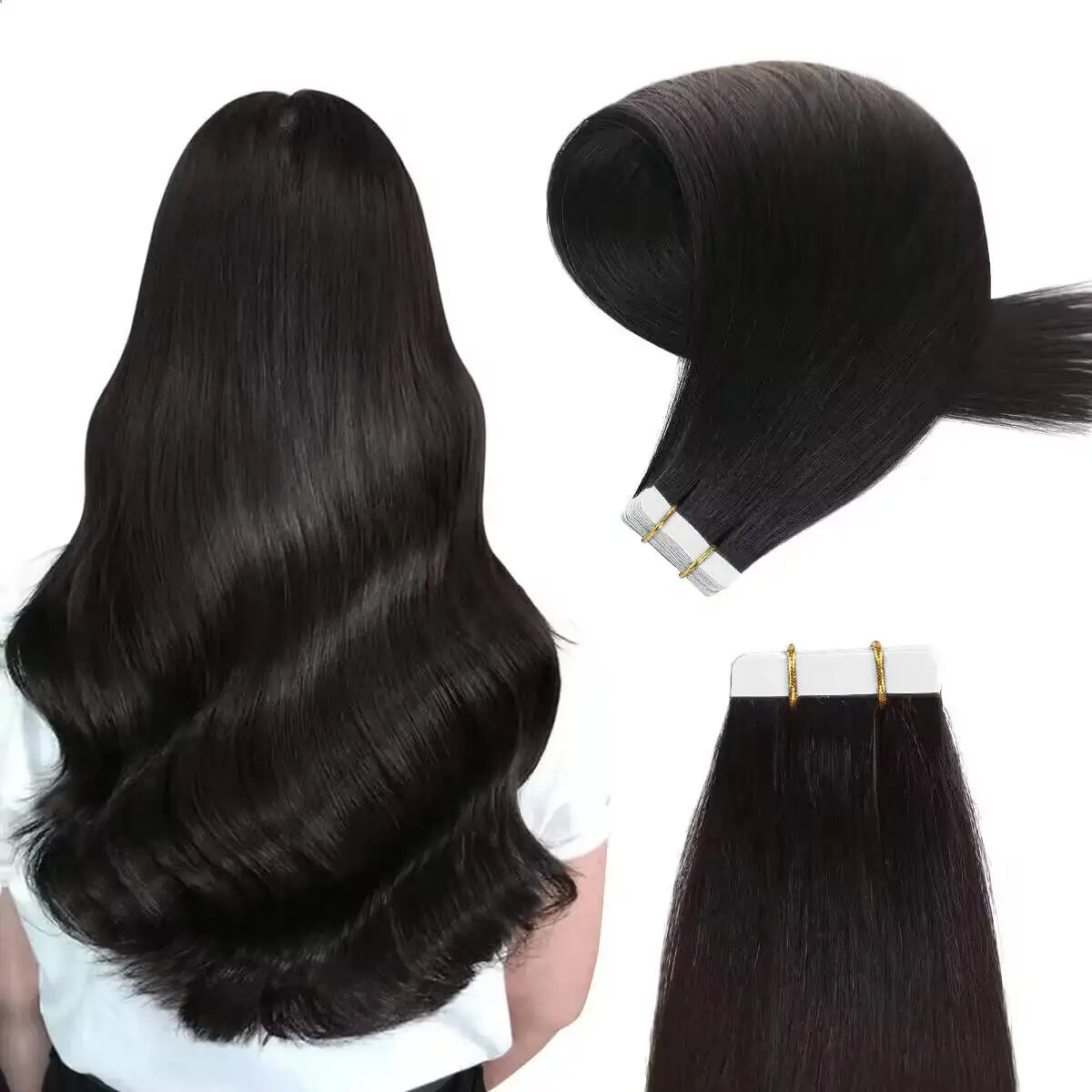 

Tape in Hair Extensions Straight Seamless Skin Weft Hair Tape ins Hair Extensions Real Human Hair Extensions Tape in Black Hair