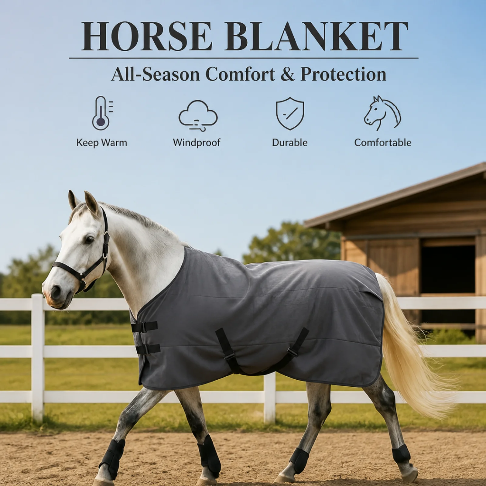 Winter Horse Blanket Skin-Friendly Fleece Horse Rug Anti-Chafe Equestrian Supplies for Cold Weather Outdoor Riding