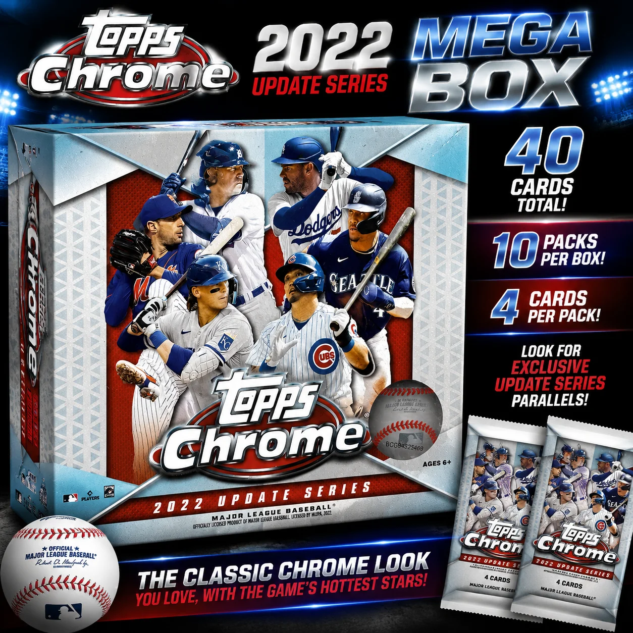 40 Cards 2022 Topps Chrome Update Series Baseball Mega Box, Factory Sealed Baseball Trading Card Box, Premium Chrome Sports Card Collection, Collectible Baseball Cards for Hobby Collectors, Trading, Pack Opening, Binder Storage, Display & Gift Giving