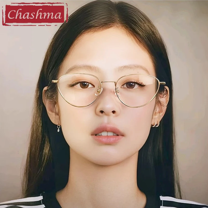 

Chashma Prescription Glass Cat Eye Titanium Women Fashion Optical Eyeglass Frame Rose Gold Myopia Presbyopia Female Spectacle