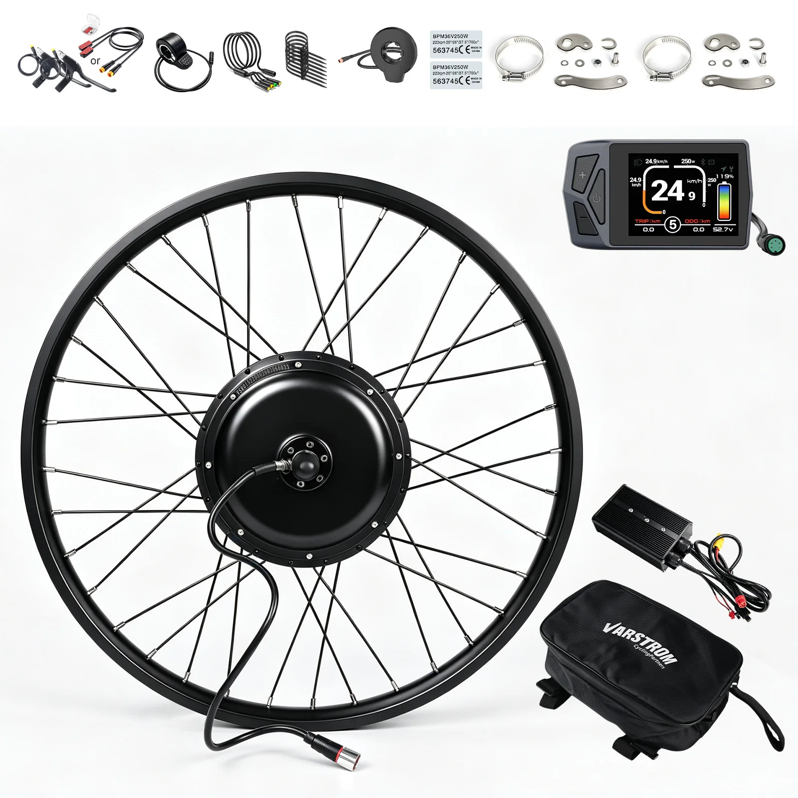 Varstrom Hinterrad-Antrieb Elektrofahrrad-Umrüstsatz 52V 2000W Nabenmotor E-Bike-Kit 26 27,5 28 29 700C Rad
