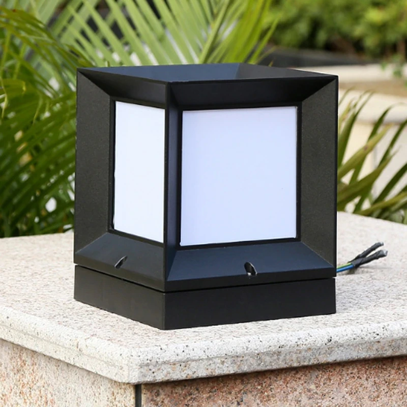 Modern Minimalist Square Box Pillar Lamp Outdoor Waterproof Rust Garden Black Aluminum Alloy E27 Frosted Decorative Lighting