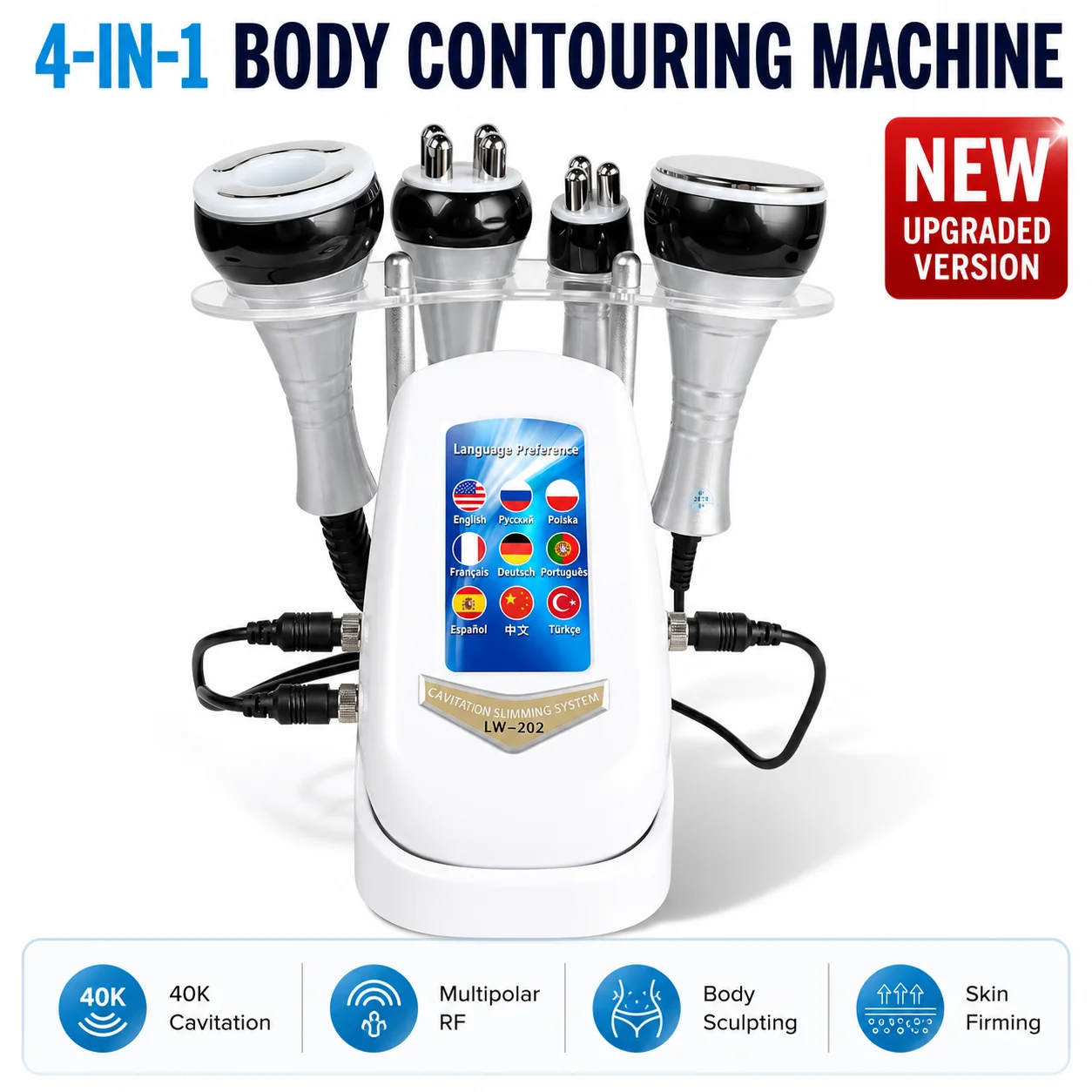 4 In 1 40K Cavitation Machine Ultrasonic Body Slimming Body Contouring RF Skin Tightening Vacuum Therapy Cellulite Reduction
