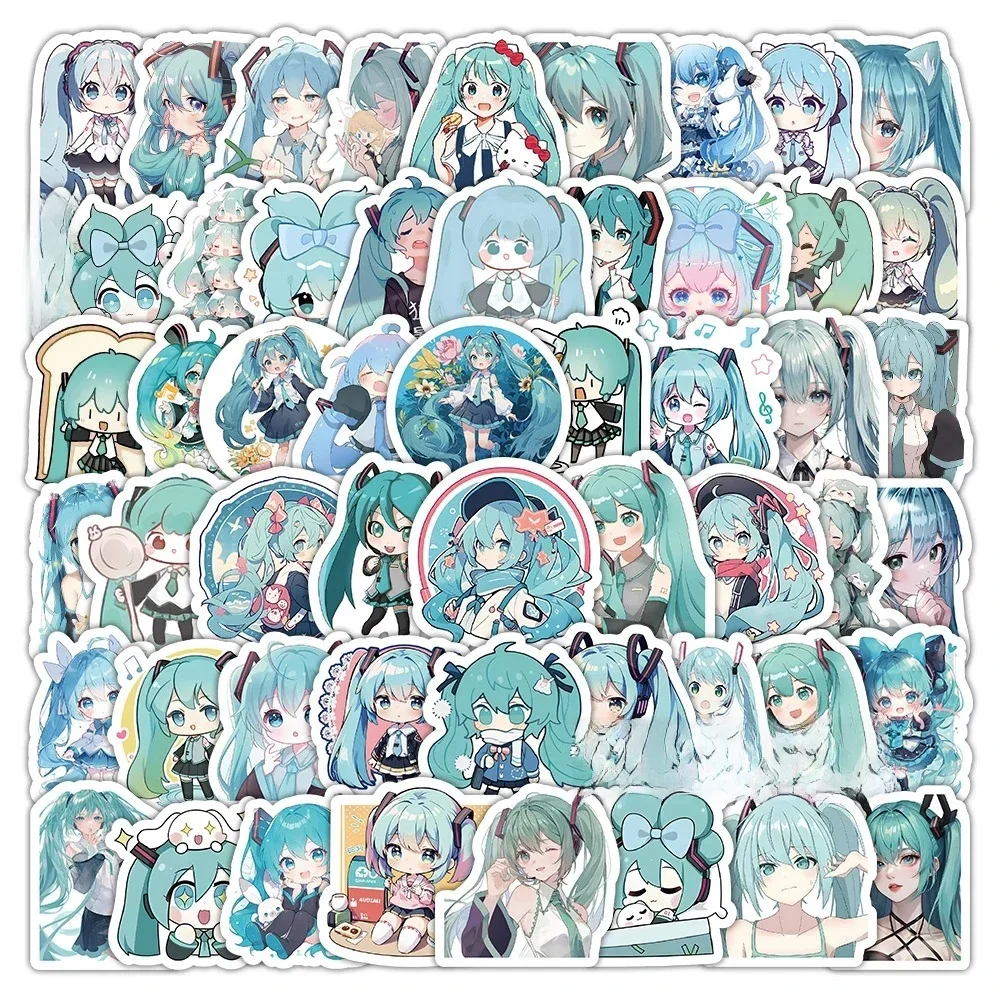 100 pièces Hatsune mignon Miku autocollants Pack coque de téléphone étanche dessin animé journal papeterie Kawaii emballage autocollant pour ordinateur portable