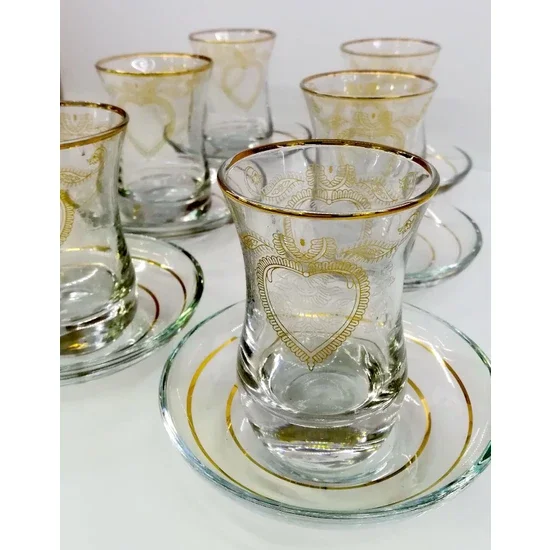 

Bdr Collection Heart Patterned Gold Gilded Tea Glass Set