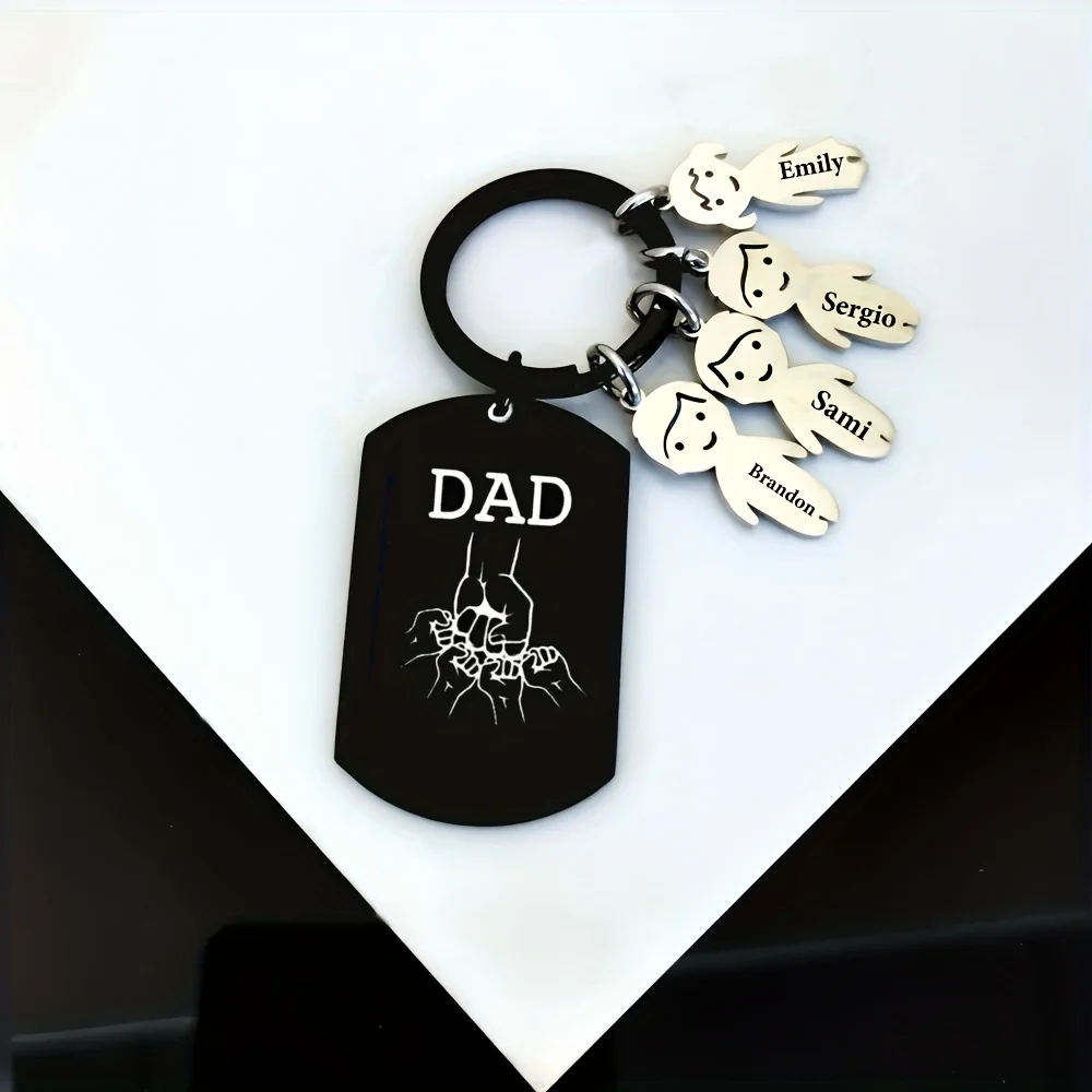Black Military Style DAD Pattern Stainless Steel Keychain