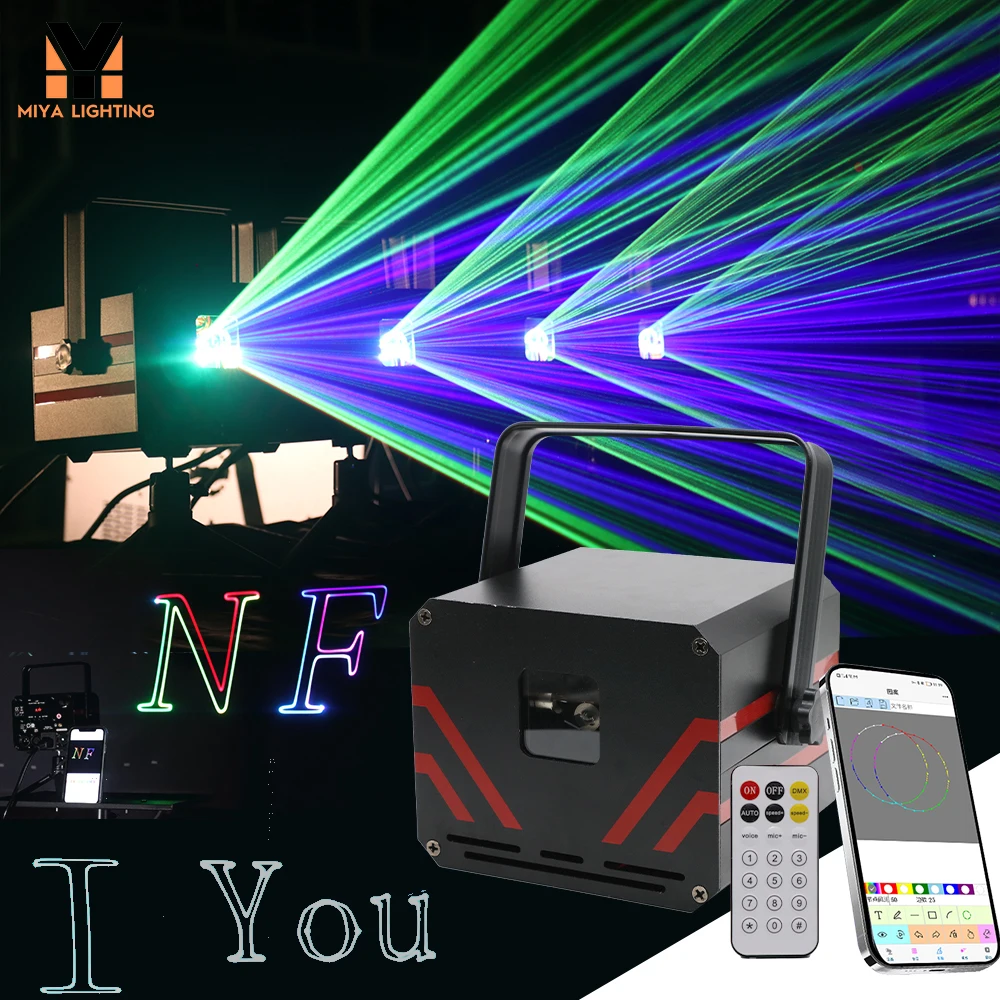 

MY Laser Mini Portable Laser Show App Пульт дистанционного управления 2 Вт DMX полноцветные лазерные лампы