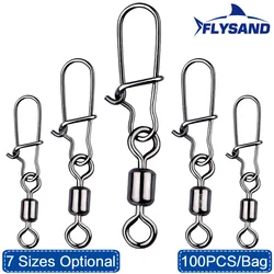 FLYSAND 100PCS/Bag Pike Fishing Accessories Connector Pin Bearing Rolling Swivel Stainless Steel Snap Fishhook Lure Swivels