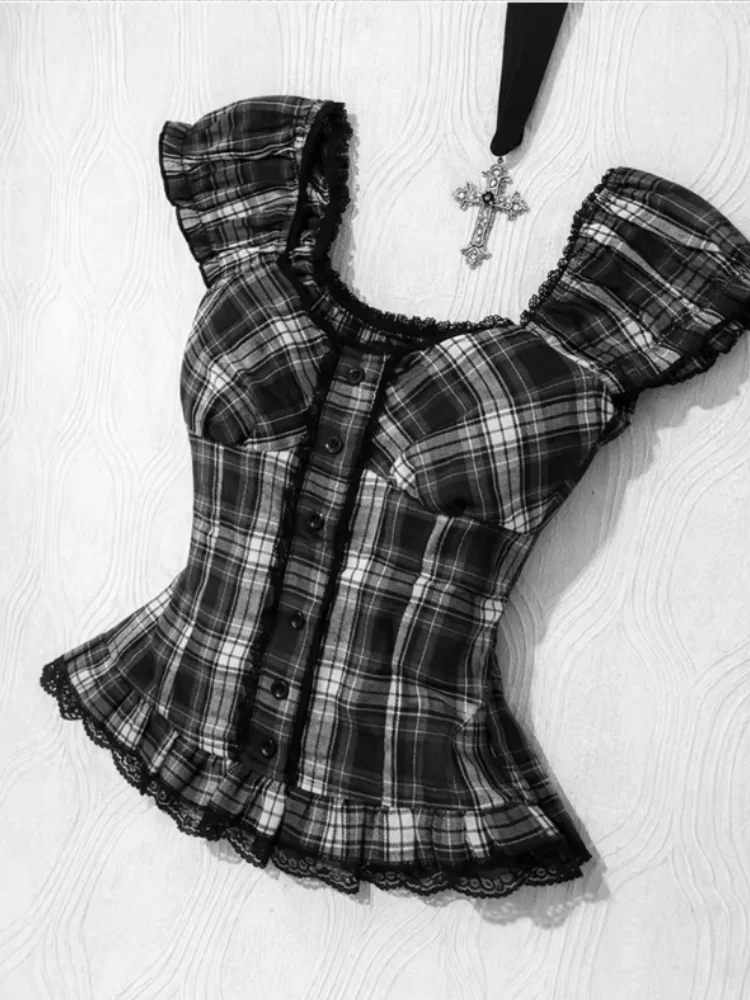 Vintage Cutecore Plaid Top Squ - Women'S Fashion From The 90S 评论和价格