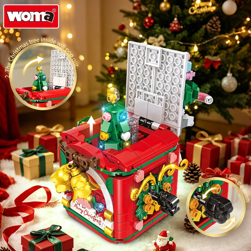 MOC 620PCS Christmas Building Blocks Set Surprise Gift Box DIY Creative Home Decor Puzzle Toys for Holiday