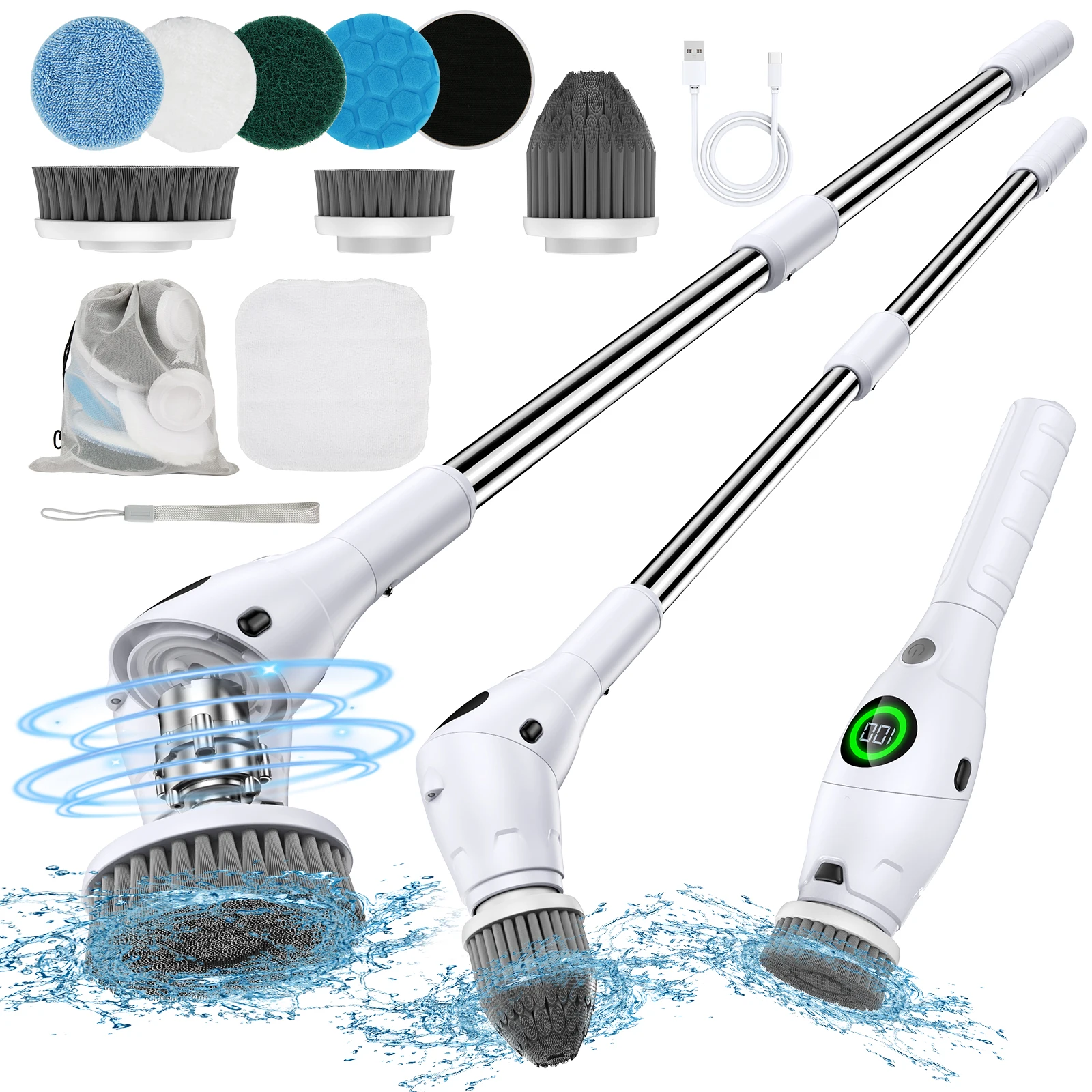 Electric Spin Scrubber,Mops Kitchen Gadgets Hair Brushes Bathroom Broom Toilet Household Cleaning Brush with Handle ﻿